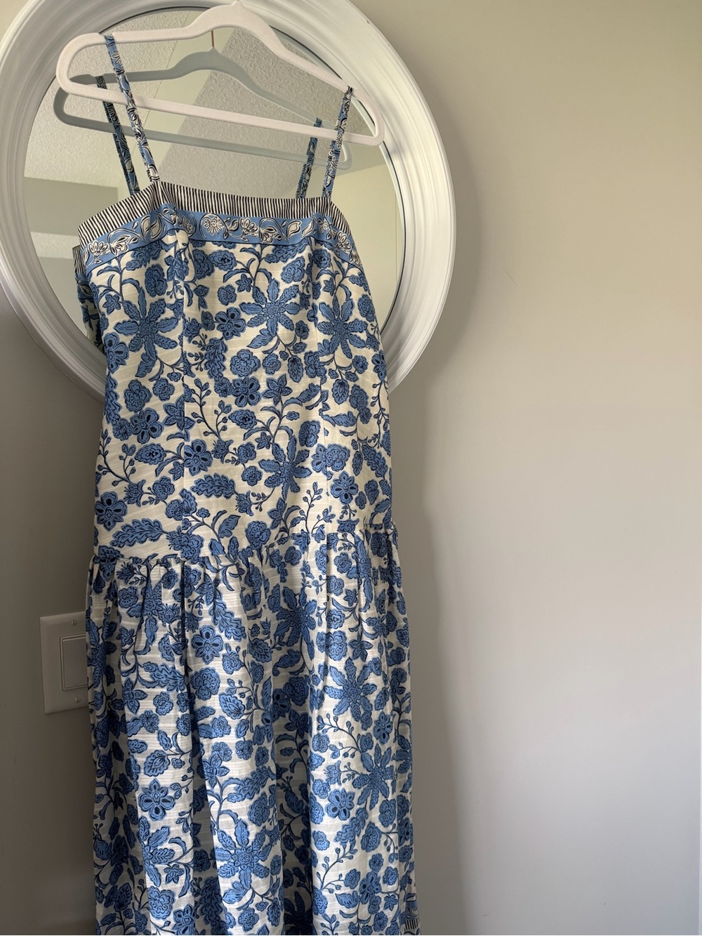 Taylor Blue & White Floral Cotton Drop Waist Maxi Dress - Picture 6 of 10